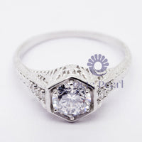 Art Deco style Hexagon Shape Moissanite Ring