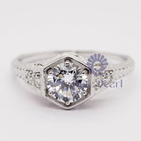 Art Deco style Hexagon Shape Moissanite Ring