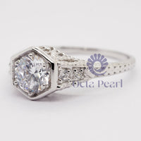 Art Deco style Hexagon Shape Moissanite Ring