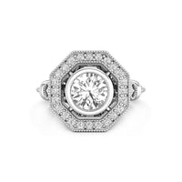 Round Cut Moissanite Halo Milgrain Art Deco Octagon Shape Engagement Ring