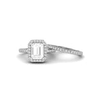 Radiant & Round Cut Moissanite Halo Wedding Bridal Ring Set