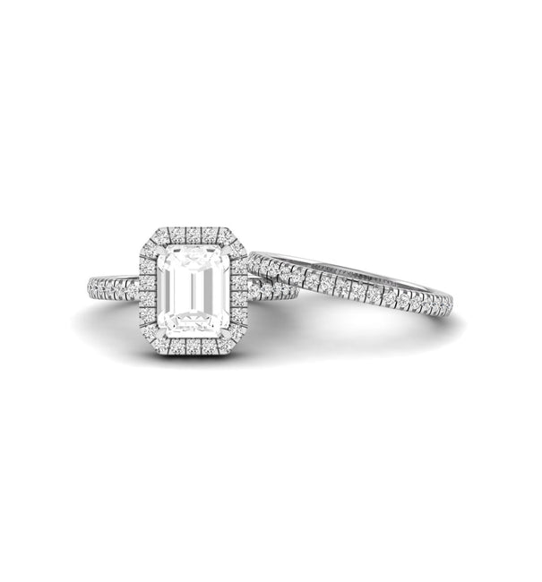 Radiant & Round Cut Moissanite Halo Wedding Bridal Ring Set