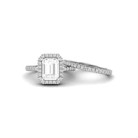 Radiant & Round Cut Moissanite Halo Wedding Bridal Ring Set