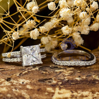 Princess Cut Moissanite Split-Shank Bridal Ring Set