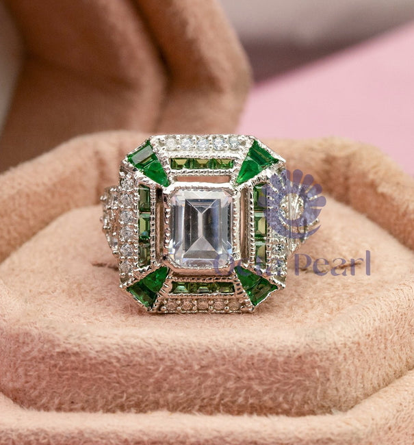 Emerald-Cut Art-Deco Wedding Ring CZ