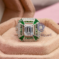 Green Emerald Victorian Style Art-Deco Wedding Ring CZ
