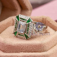 Emerald Art-Deco Wedding Ring CZ