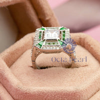 Emerald Art-Deco Wedding Ring CZ