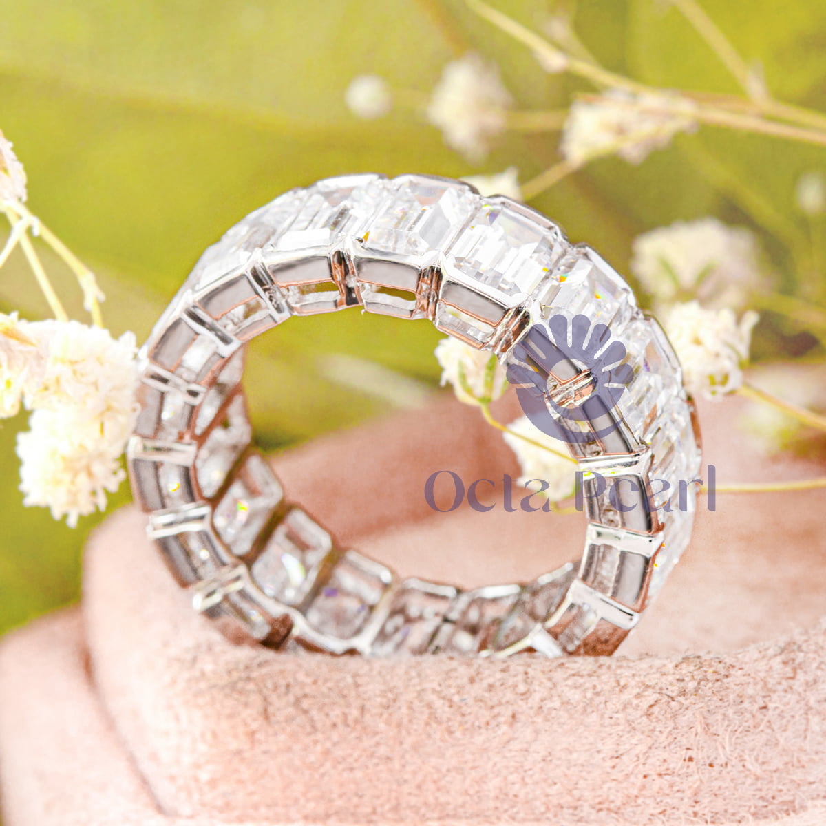 Emerald Cut Bezel Set Eternity Band CZ โ Octa Pearl