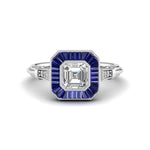 Asscher With Blue Sapphire Baguette Milgrain Bezel Set Art Deco Target Wedding Ring