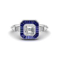 Asscher With Blue Sapphire Baguette Milgrain Bezel Set Art Deco Target Wedding Ring