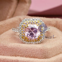 Pink Asscher Cut Halo Set Accent Engagement Ring