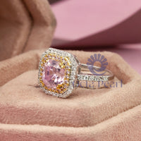 Pink Asscher Cut Halo Set Accent Engagement Ring