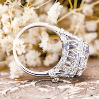 Moissanite Hidden Halo Vintage Style Engagement Ring For Women