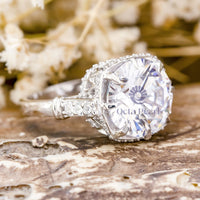 Moissanite Hidden Halo Vintage Style Engagement Ring For Women