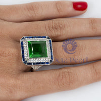 Green Art Deco Wedding Ring Emerald Cut