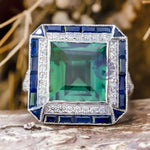 Green Art Deco Wedding Ring Emerald Cut