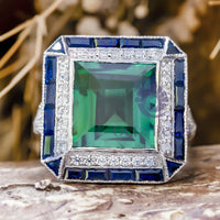 Green Asscher Cut Art Deco Wedding Ring