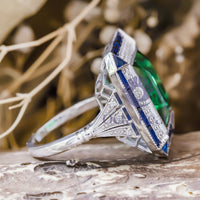 Green Art Deco Wedding Ring Emerald Cut