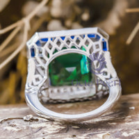 Green Art Deco Wedding Ring Emerald Cut