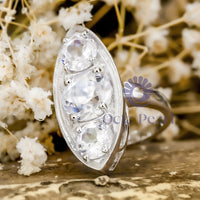 Moissanite Three Stone Ring Old European Cut