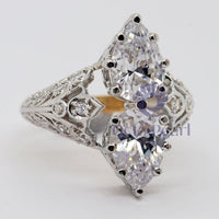 Edwardian Style Pear Cut Two Stone Moissanite Ring