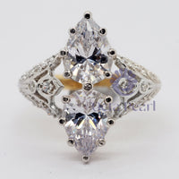 Edwardian Style Pear Cut Two Stone Moissanite Ring