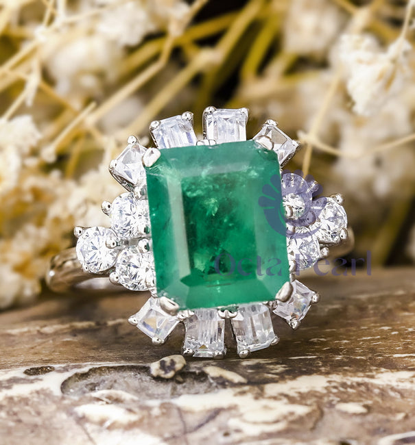 Green Emerald-Cut Engagement Ring CZ