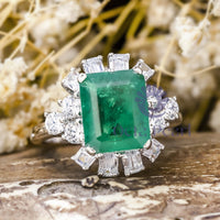 Green Emerald-Cut Engagement Ring CZ