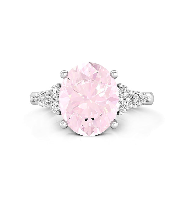 Pink Oval Cut CZ Seven Stone Engagement Proposal Ring For Women