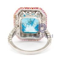 Aqua Radiant Cut Double Halo Split-Shank Ring