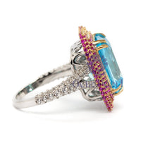 Aqua Radiant Cut Double Halo Split-Shank Ring