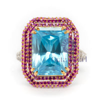Aqua Radiant Cut Double Halo Split-Shank Engagement Ring For Women