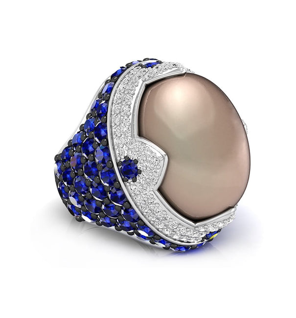 Cabochon Chalcedony Gemstone Cocktail Party Wear Ring For Women