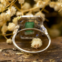 Green Emerald Cut CZ Stone Vintage Art Deco Square Fold Wedding Engagement Ring