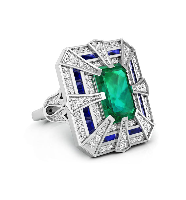 Green Emerald Cut CZ Stone Vintage Art Deco Square Fold Wedding Engagement Ring