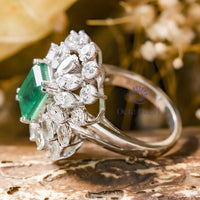 Green Emerald Cut CZ Stone Cocktail Party Wear Wedding Engagement Ring