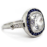 Cushion With blue Baguette Cut CZ Stone Vintage look Art Deco Women’s Ring