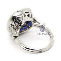 Cushion With blue Baguette Cut CZ Stone Vintage look Art Deco Women’s Ring