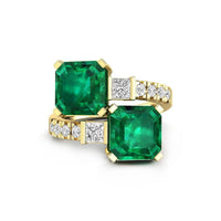 Green Asscher Cut CZ Stone Bypass Toi Et Moi Engagement Wedding Ring