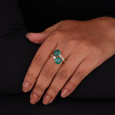 Green Asscher Cut CZ Stone Bypass Toi Et Moi Engagement Wedding Ring - alternate view