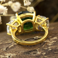 Green & White Round CZ Three Stone Wedding Ring