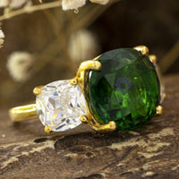 Green & White Round CZ Three Stone Wedding Ring