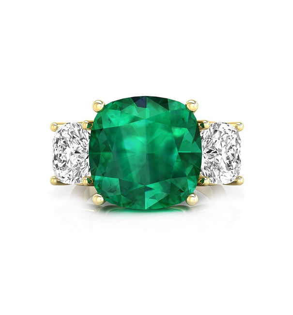 Past-Present-Future Green & White Cushion Cut 3 Stone Wedding Anniversary Gift Ring For Wife