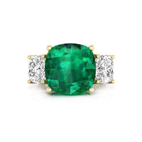 Past-Present-Future Green & White Cushion Cut 3 Stone Wedding Anniversary Gift Ring