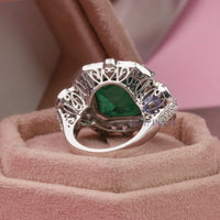 Bezel Set Green Asscher With Surrounded Halo Set Round CZ Stone Art Deco Style Square Ring