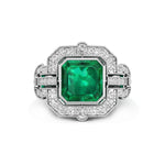 Bezel Set Green Asscher With Surrounded Halo Set Round CZ Stone Art Deco Style Square Ring