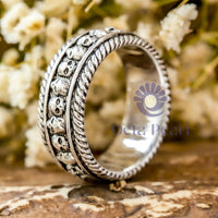 Unisex Gothic Skull Silver Eternity Band