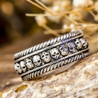 Unisex Gothic Skull Silver Eternity Band