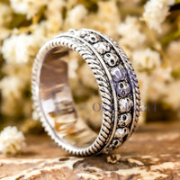 Unisex Gothic Skull Silver Eternity Band